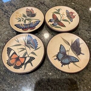 (4) Home Interiors Butterfly Trinket Dishes 4” Decorative Plates Vintage Style